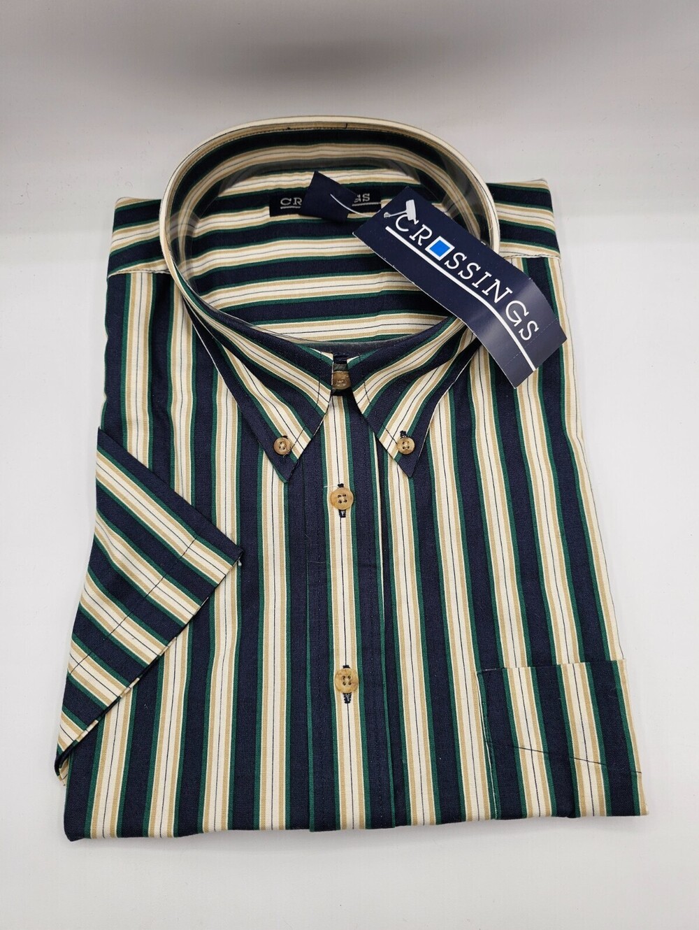 Crossings Mens Sz XXL Long Sleeve Button Up Dress Shirt Striped Blue Green NEW